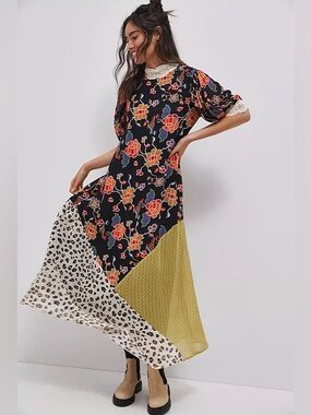 Anthropologie Verb Soniya Maxi Dress NWT Size Small Mixed Print Boho